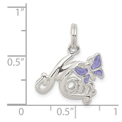 Sterlingsilber Poliert Mama Schmetterling Emailliert Charm