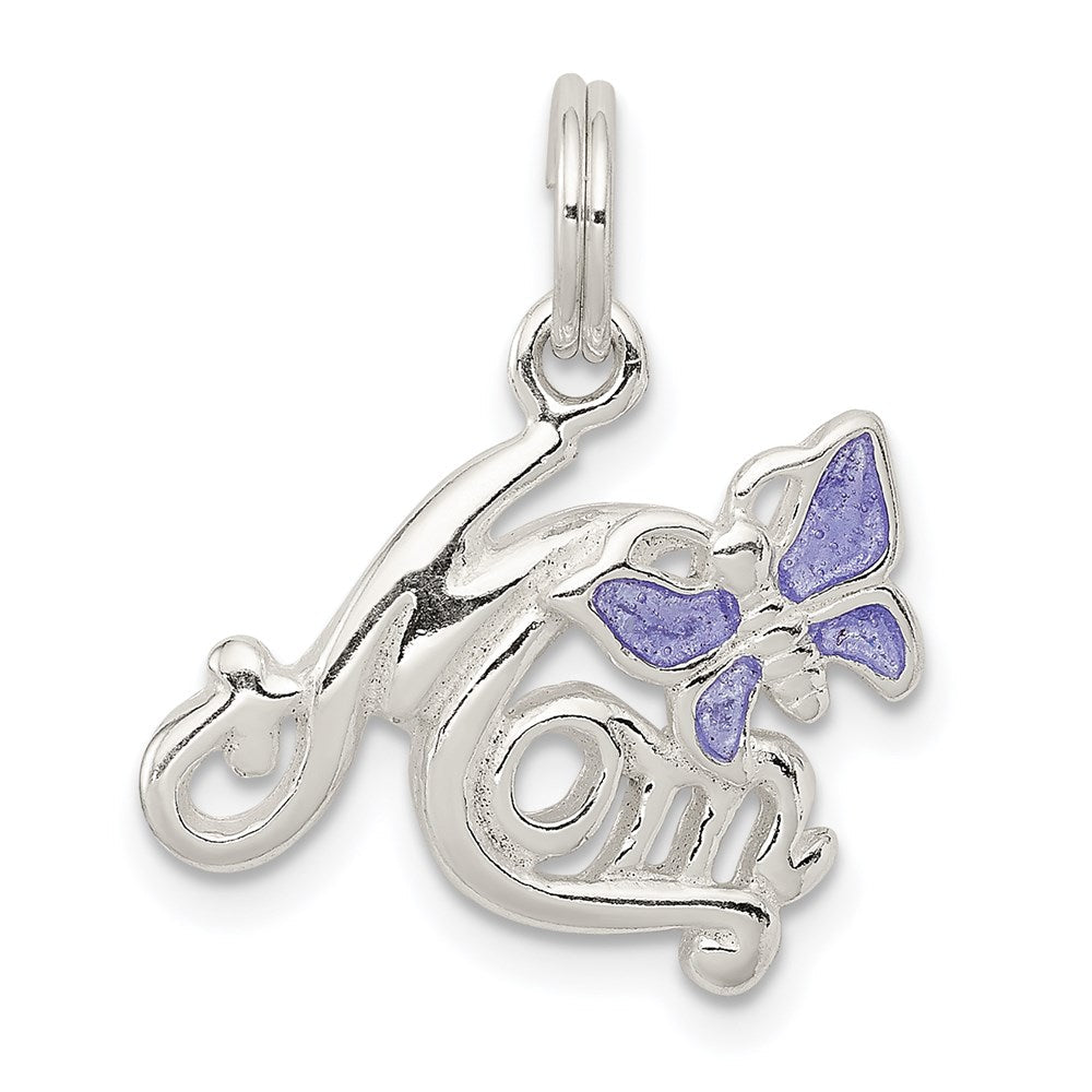 Sterlingsilber Poliert Mama Schmetterling Emailliert Charm