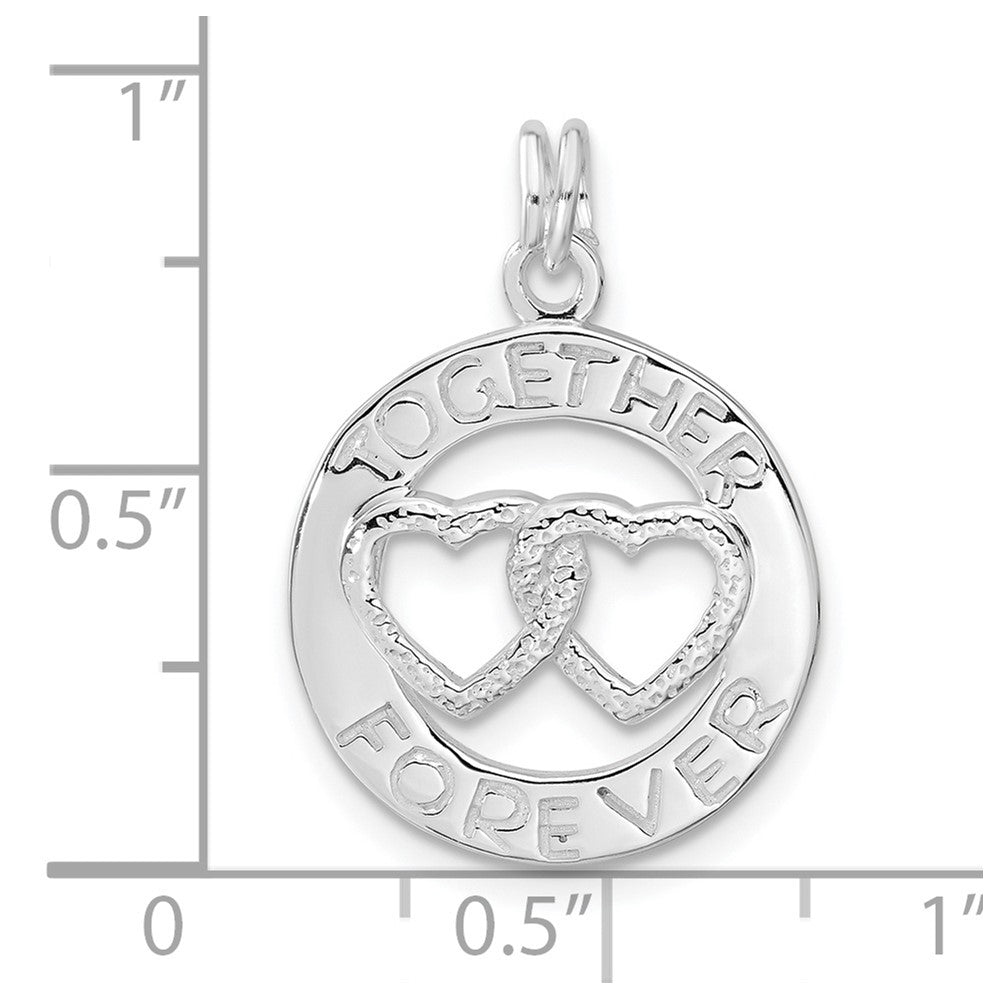 Sterlingsilber Poliert Zusammen für Immer Doppelt Herz Kreis Charm