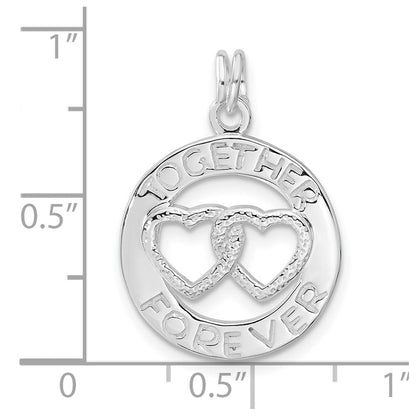 Sterlingsilber Poliert Zusammen für Immer Doppelt Herz Kreis Charm
