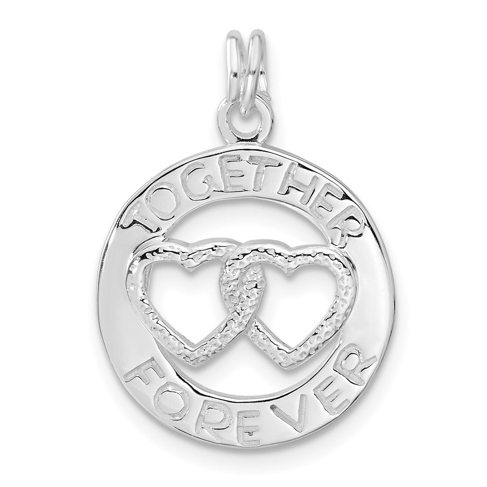 Sterlingsilber Poliert Zusammen für Immer Doppelt Herz Kreis Charm