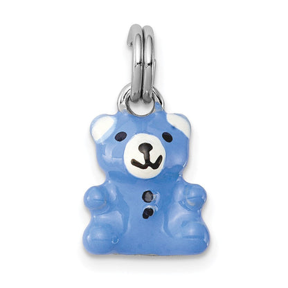 Sterlingsilber Rhodium-platedblue & Emaille Teddy Bär Charm