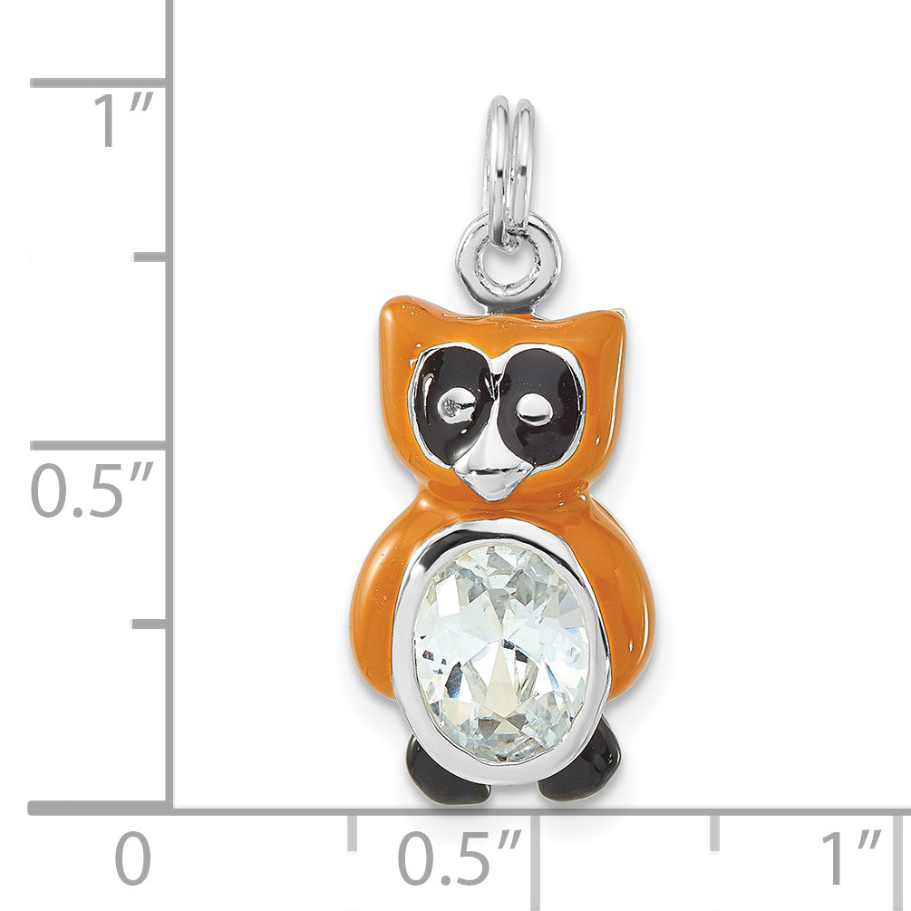 Sterlingsilber Poliert Zirkonia Emailliert Eule Charm