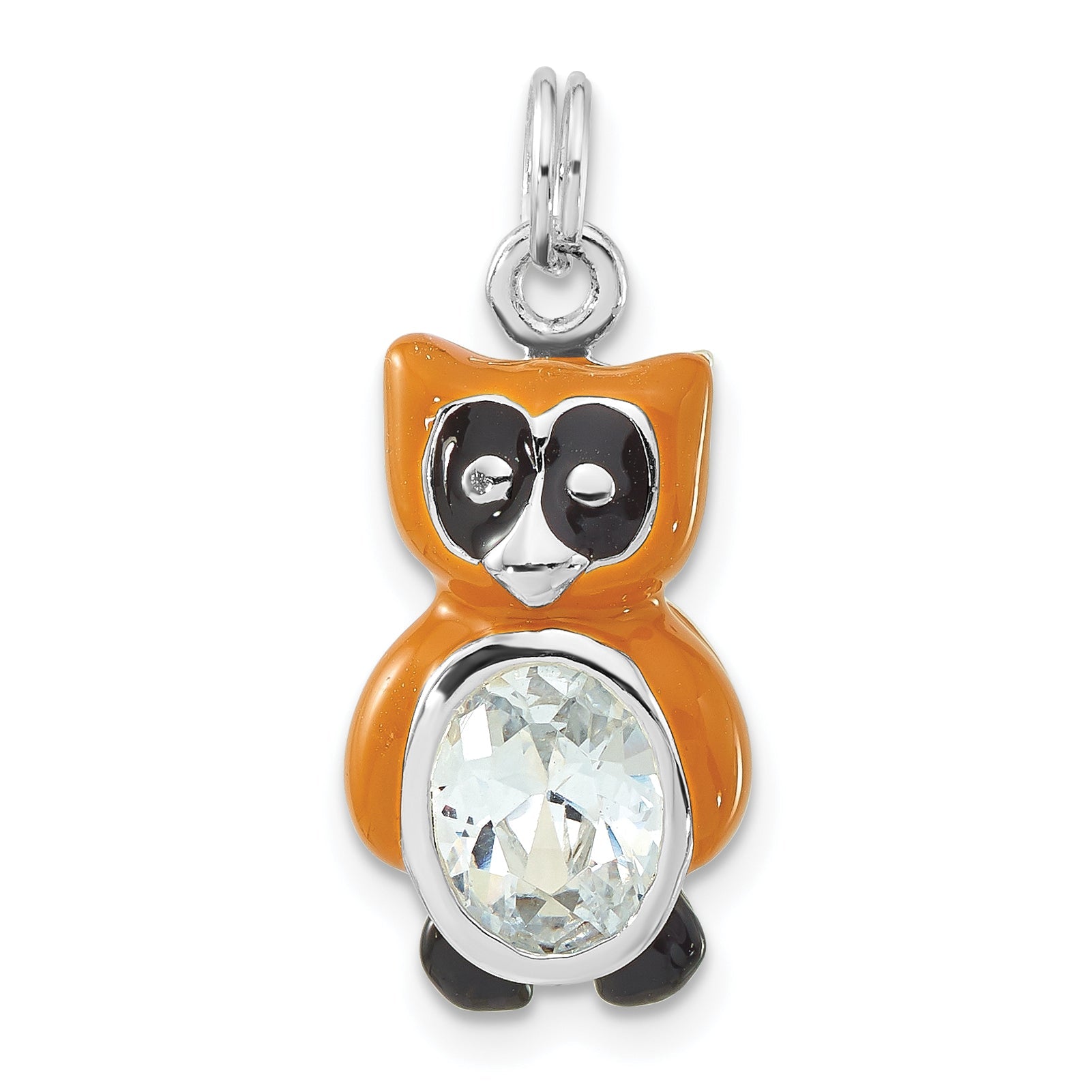 Sterlingsilber Poliert Zirkonia Emailliert Eule Charm