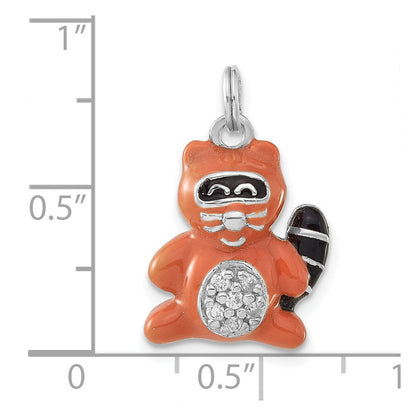 Sterlingsilber Poliert Zirkonia Emailliert Raccoon Charm