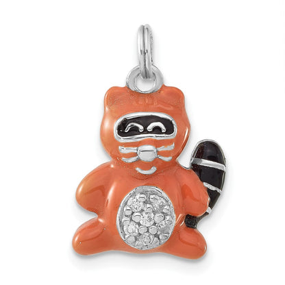 Sterlingsilber Poliert Zirkonia Emailliert Raccoon Charm