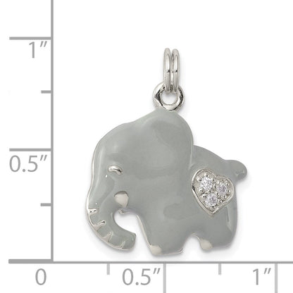Sterlingsilber Zirkonia Grau Emailliert Poliert Elefant Charm