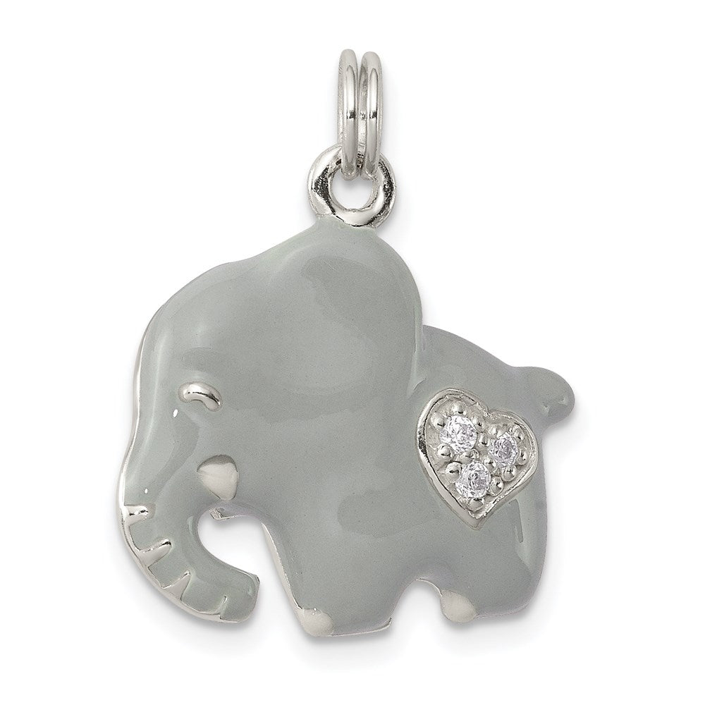 Sterlingsilber Zirkonia Grau Emailliert Poliert Elefant Charm
