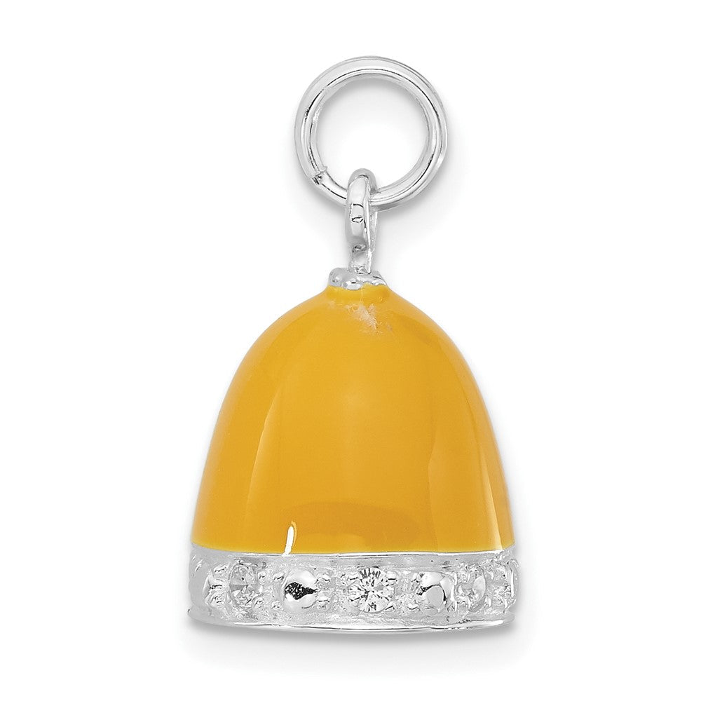 Sterlingsilber 3-d Poliert Zirkonia Gelb Emailliert Bell Charm