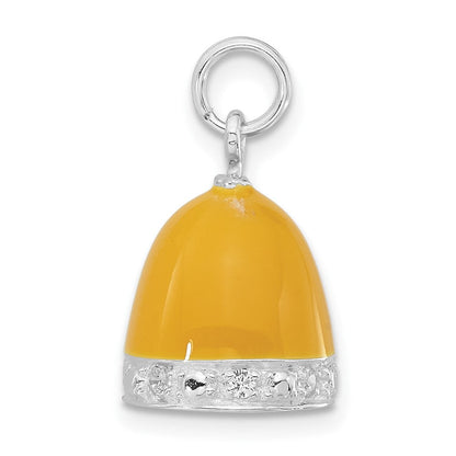 Sterlingsilber 3-d Poliert Zirkonia Gelb Emailliert Bell Charm