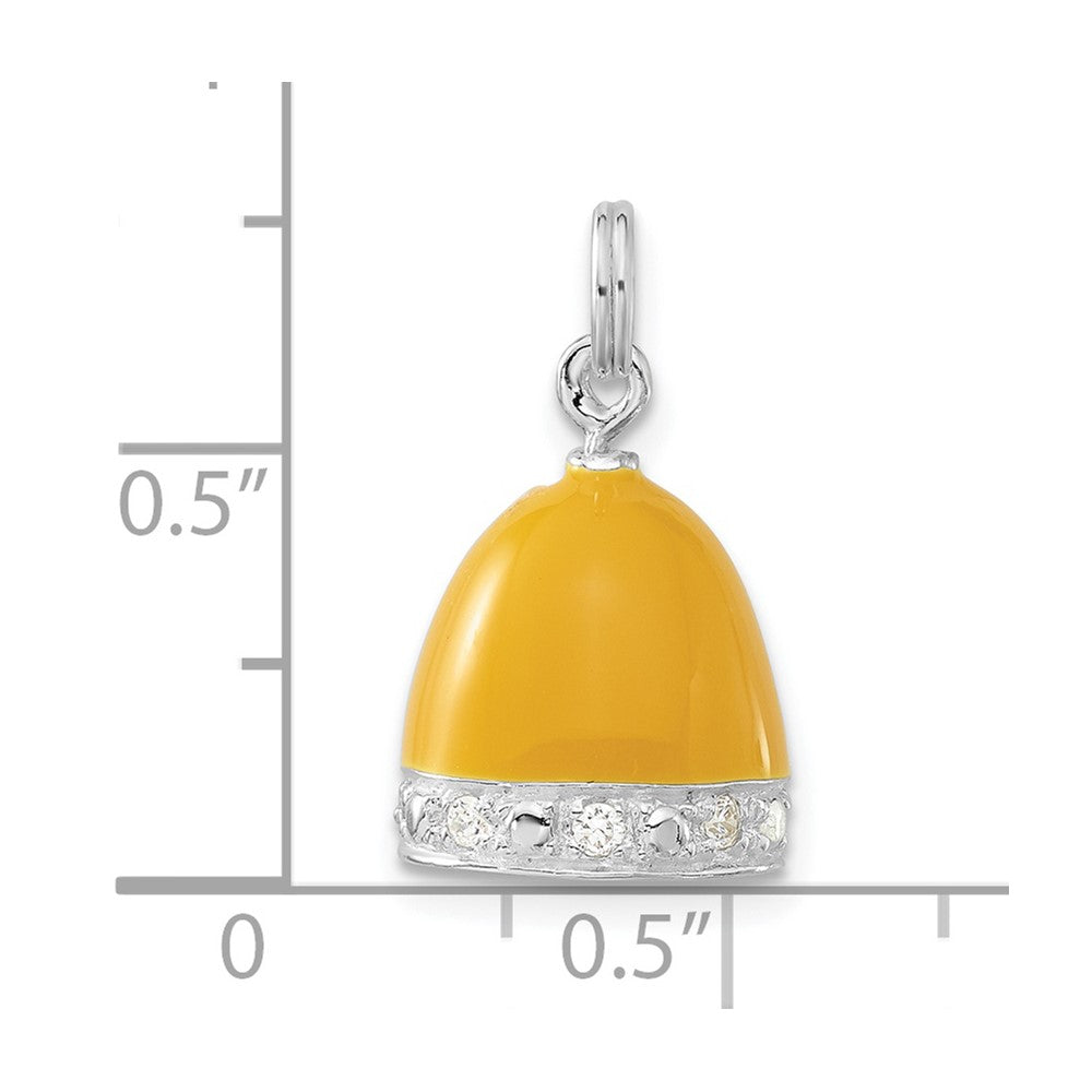 Sterlingsilber 3-d Poliert Zirkonia Gelb Emailliert Bell Charm