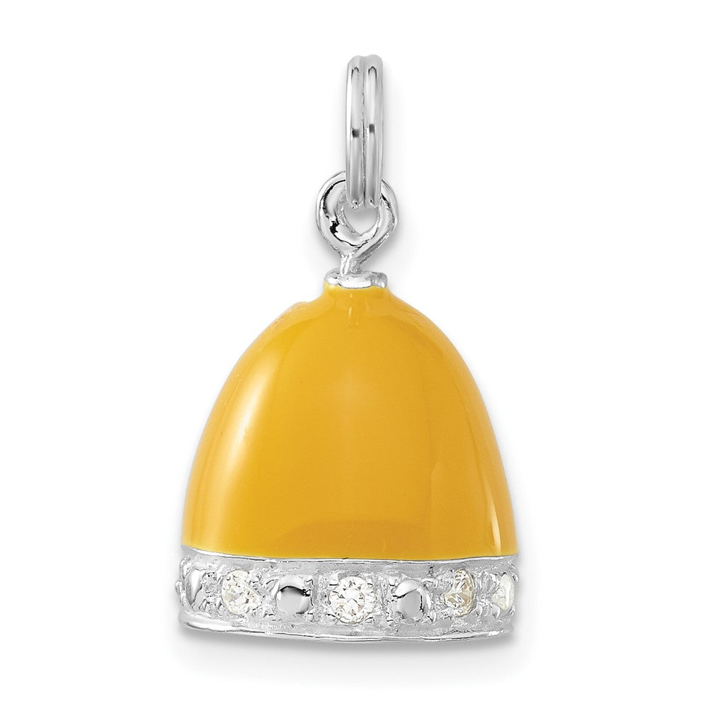 Sterlingsilber 3-d Poliert Zirkonia Gelb Emailliert Bell Charm