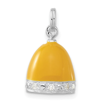 Sterlingsilber 3-d Poliert Zirkonia Gelb Emailliert Bell Charm