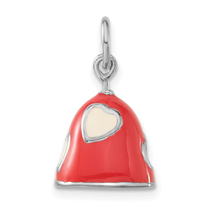 Sterlingsilber 3-d Poliert Coral & Weiß Emailliert Bell Charm