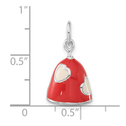 Sterlingsilber 3-d Poliert Coral & Weiß Emailliert Bell Charm