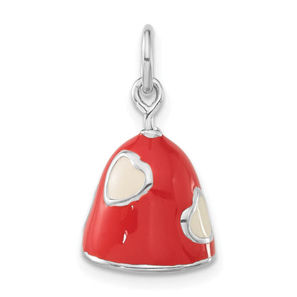 Sterlingsilber 3-d Poliert Coral & Weiß Emailliert Bell Charm