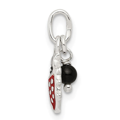 Sterlingsilber Rot Emailliert Marienkäfer mit Perle Charm