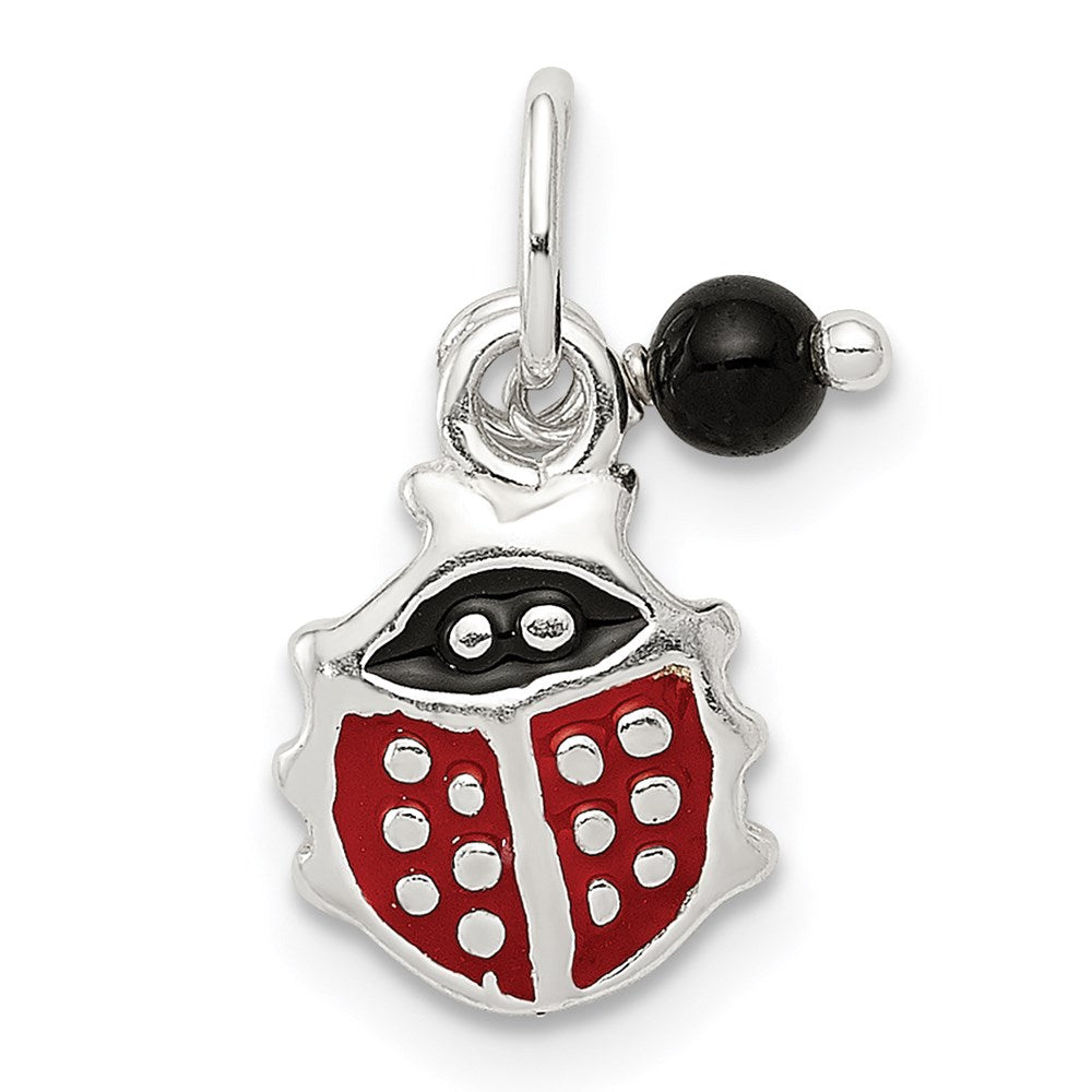 Sterlingsilber Rot Emailliert Marienkäfer mit Perle Charm