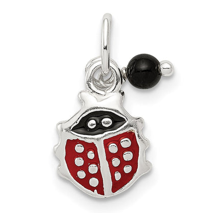Sterlingsilber Rot Emailliert Marienkäfer mit Perle Charm