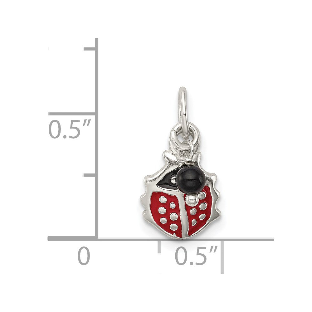 Sterlingsilber Rot Emailliert Marienkäfer mit Perle Charm