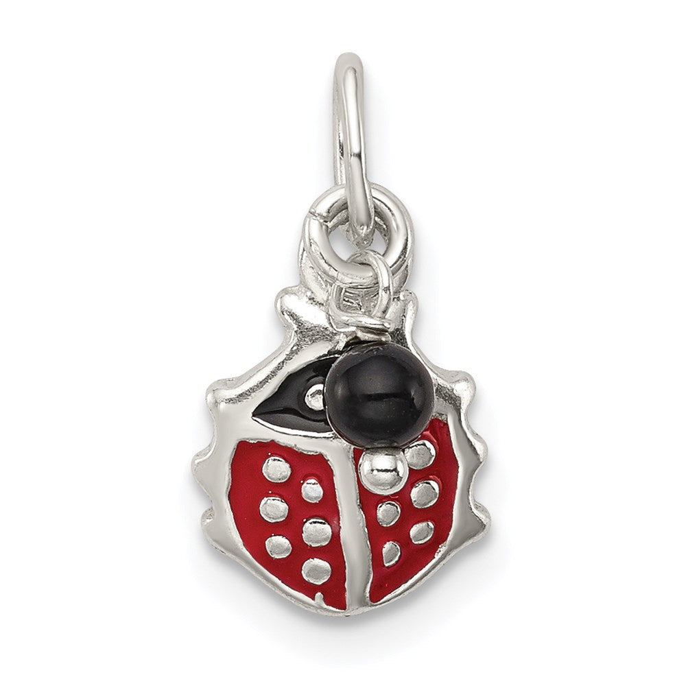 Sterlingsilber Rot Emailliert Marienkäfer mit Perle Charm