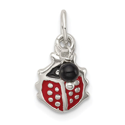 Sterlingsilber Rot Emailliert Marienkäfer mit Perle Charm