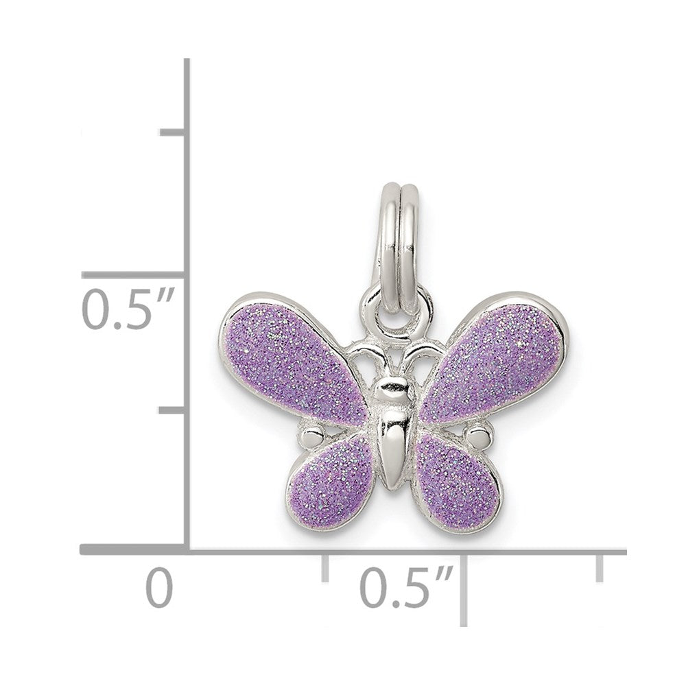 Sterlingsilber Rhodiniert Lila Emaille Poliert Schmetterling Charm