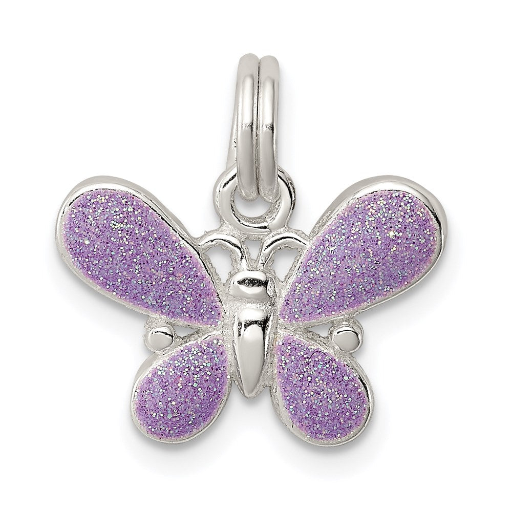 Sterlingsilber Rhodiniert Lila Emaille Poliert Schmetterling Charm