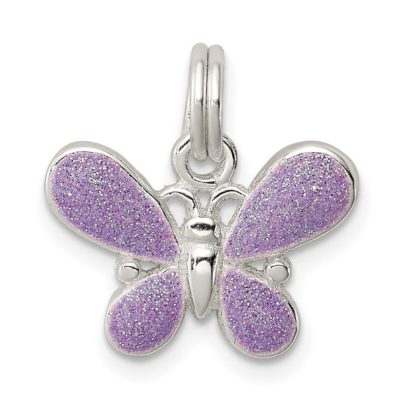 Sterlingsilber Rhodiniert Lila Emaille Poliert Schmetterling Charm
