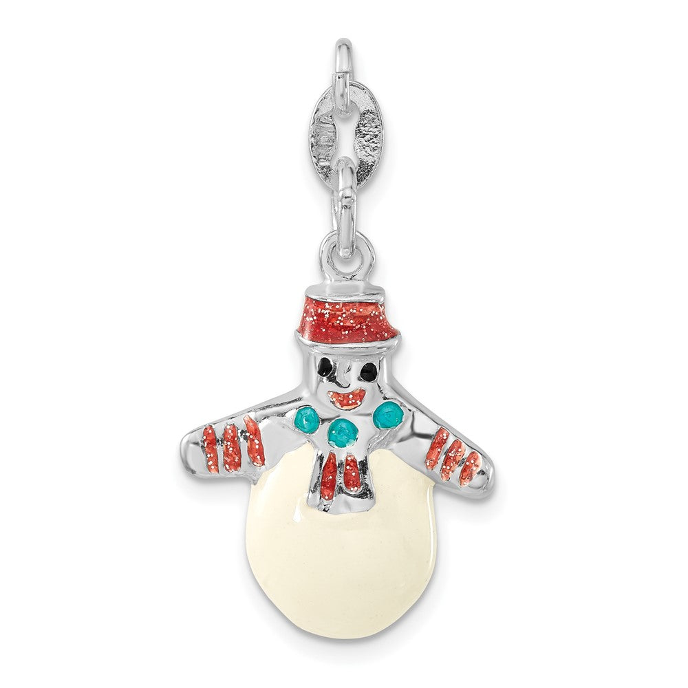 Sterlingsilber Poliert Mehrfarbig Emailliert Snowman Charm