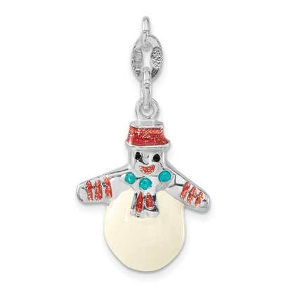 Sterlingsilber Poliert Mehrfarbig Emailliert Snowman Charm