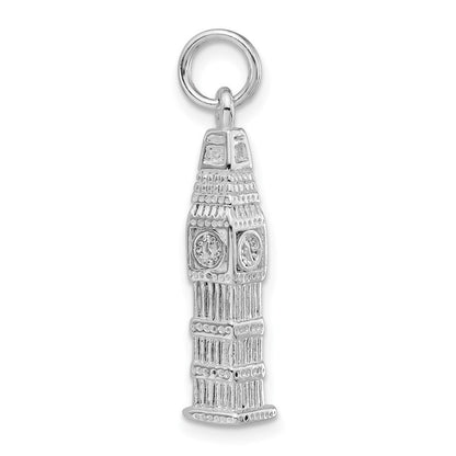Sterlingsilber 3-d Poliert Clock Tower Charm