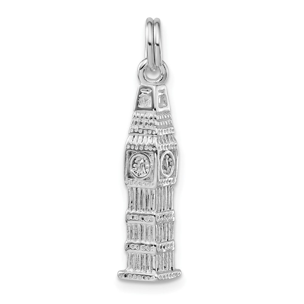 Sterlingsilber 3-d Poliert Clock Tower Charm