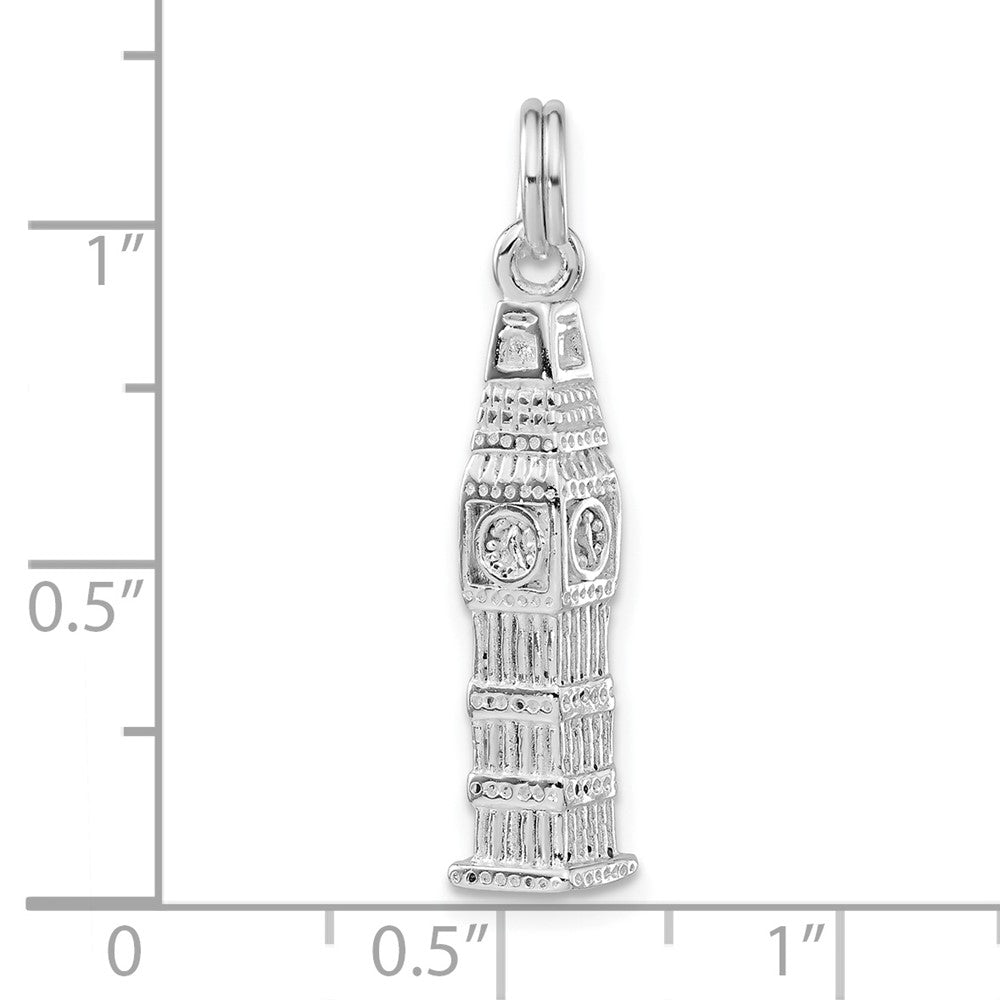 Sterlingsilber 3-d Poliert Clock Tower Charm