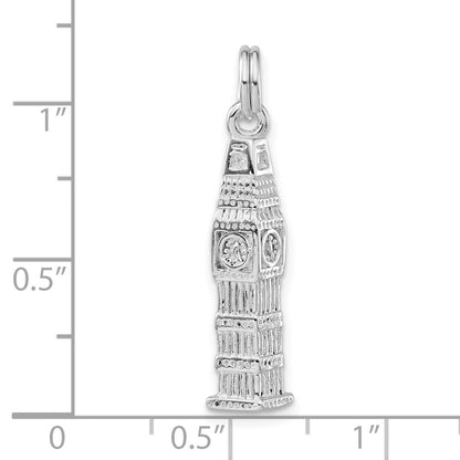 Sterlingsilber 3-d Poliert Clock Tower Charm