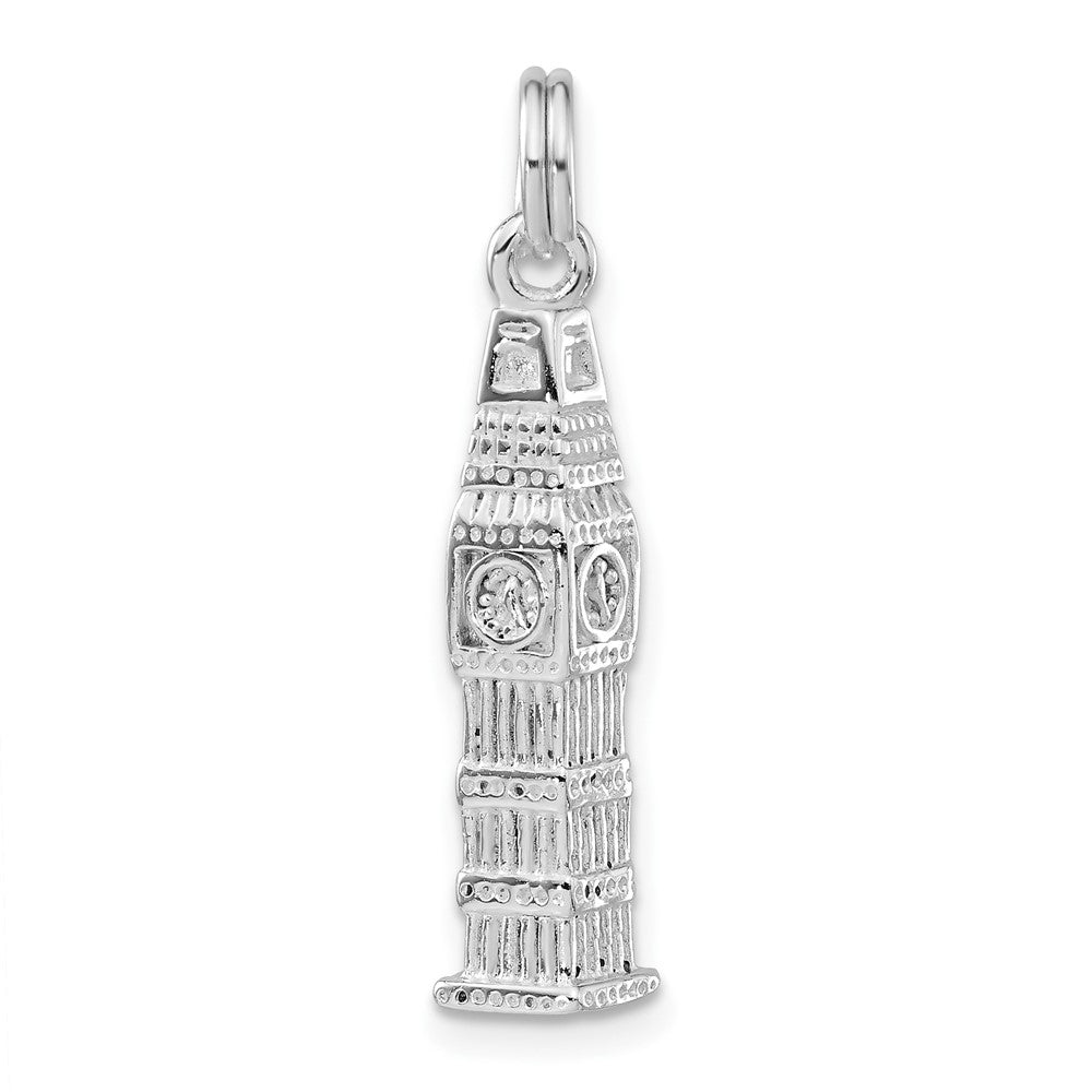 Sterlingsilber 3-d Poliert Clock Tower Charm