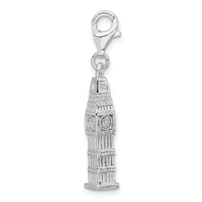 Sterlingsilber 3-d Poliert Clock Tower mit Fantasie Karabinerverschluss Charm