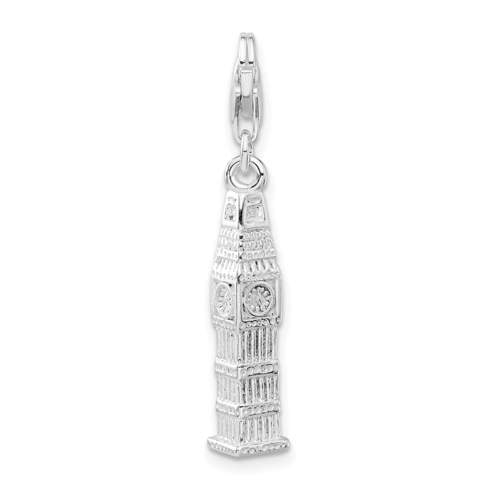 Sterlingsilber 3-d Poliert Clock Tower mit Fantasie Karabinerverschluss Charm