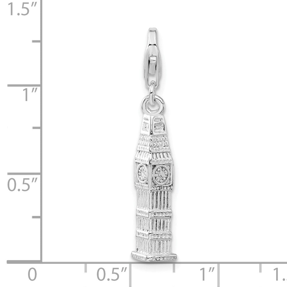 Sterlingsilber 3-d Poliert Clock Tower mit Fantasie Karabinerverschluss Charm
