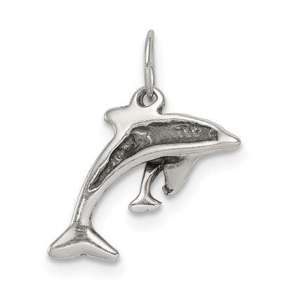 Sterlingsilber Antikisiert Delfin mit Baby Charm