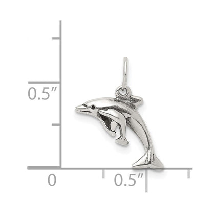 Sterlingsilber Antikisiert Delfin mit Baby Charm