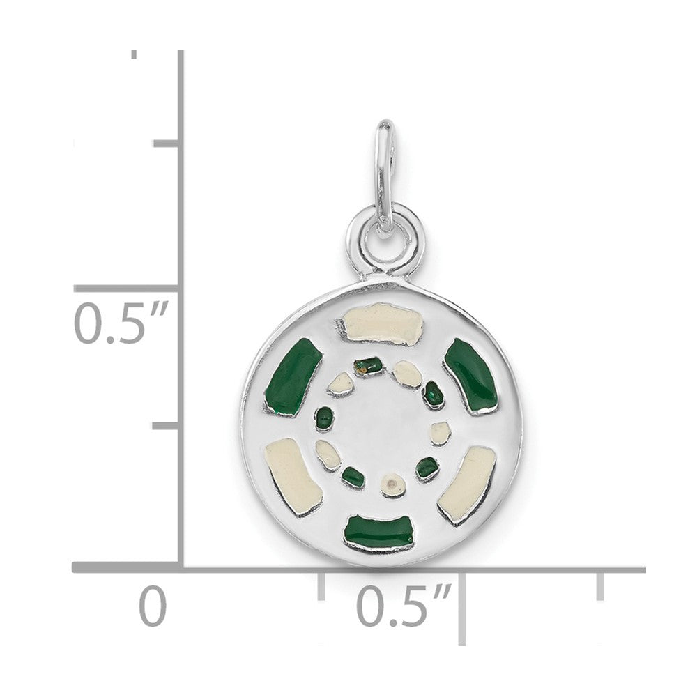 Sterlingsilber Poliert Grün & Weiß Emailliert Poker Chip Charm