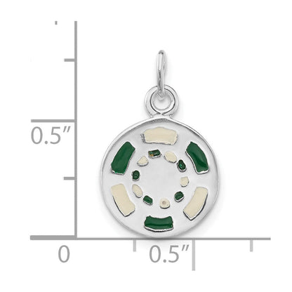 Sterlingsilber Poliert Grün & Weiß Emailliert Poker Chip Charm