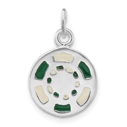 Sterlingsilber Poliert Grün & Weiß Emailliert Poker Chip Charm