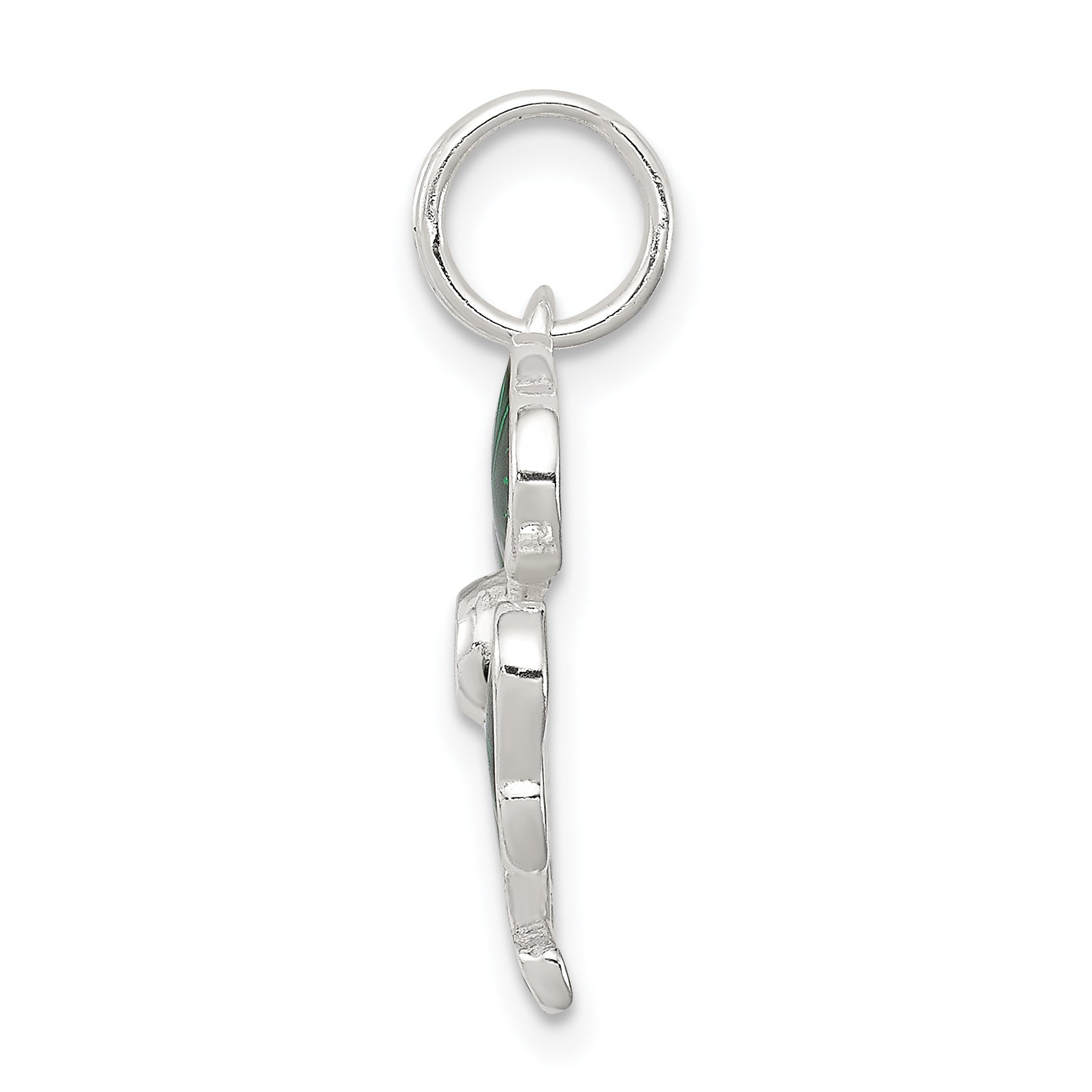 Sterlingsilber Emailliert 4-leaf Klee mit Grün Glas Stein Charm