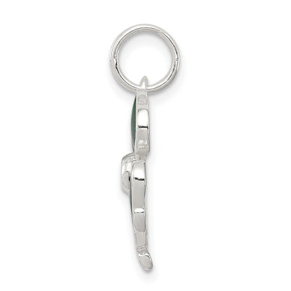 Sterlingsilber Emailliert 4-leaf Klee mit Grün Glas Stein Charm