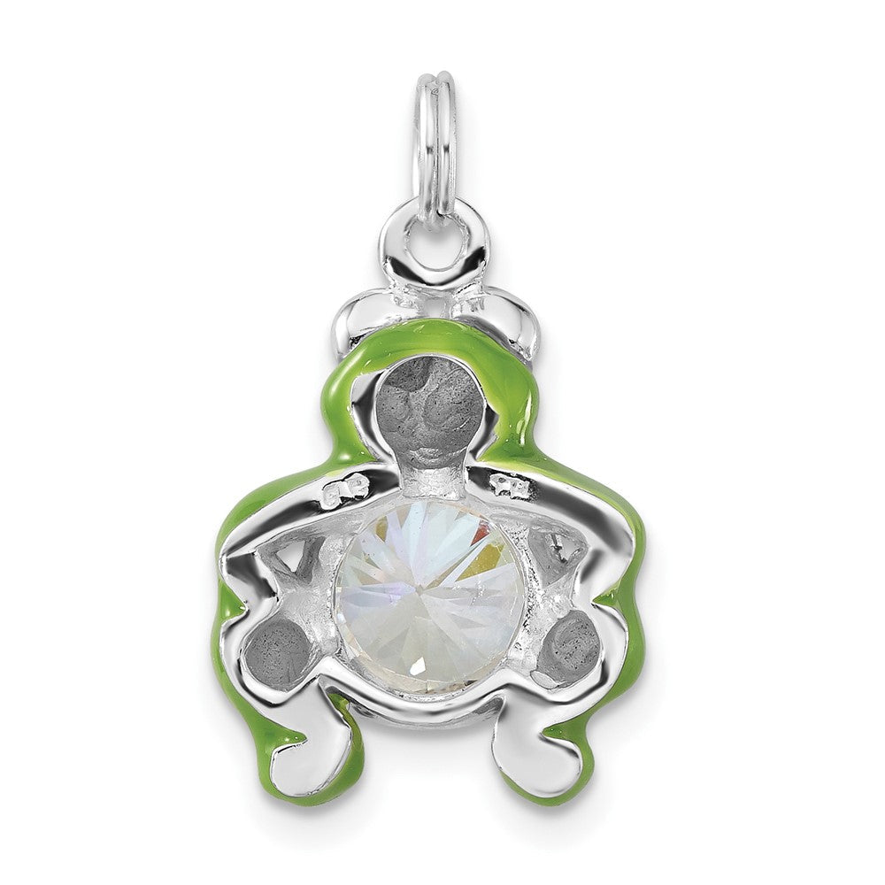 Sterlingsilber Poliert Zirkonia Grün Emailliert Frosch Charm