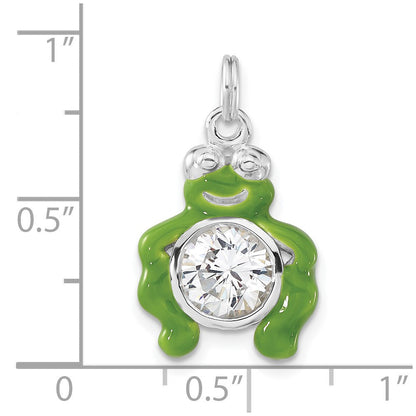 Sterlingsilber Poliert Zirkonia Grün Emailliert Frosch Charm