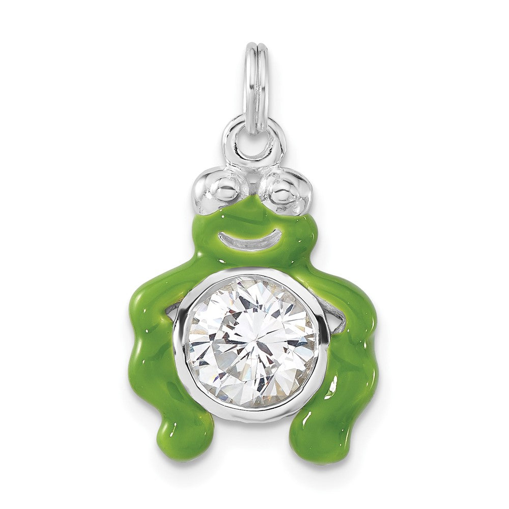 Sterlingsilber Poliert Zirkonia Grün Emailliert Frosch Charm