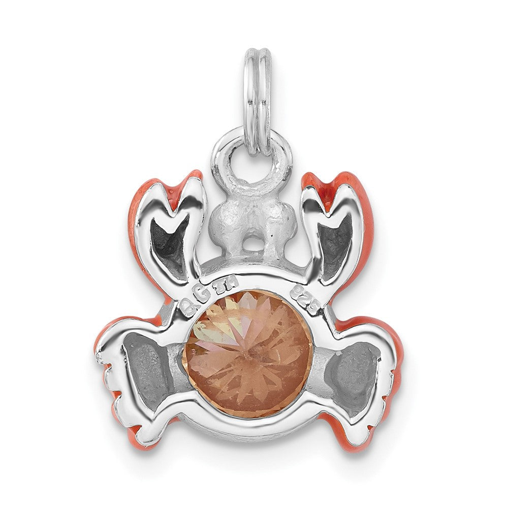 Sterlingsilber Poliert Orange Zirkonia & Emailliert Krabbe Charm